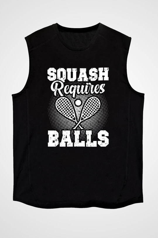 Squash Baskılı Unisex Siyah Kolsuz Tişört