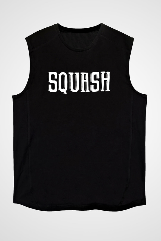 Squash Baskılı Unisex Siyah Kolsuz Tişört