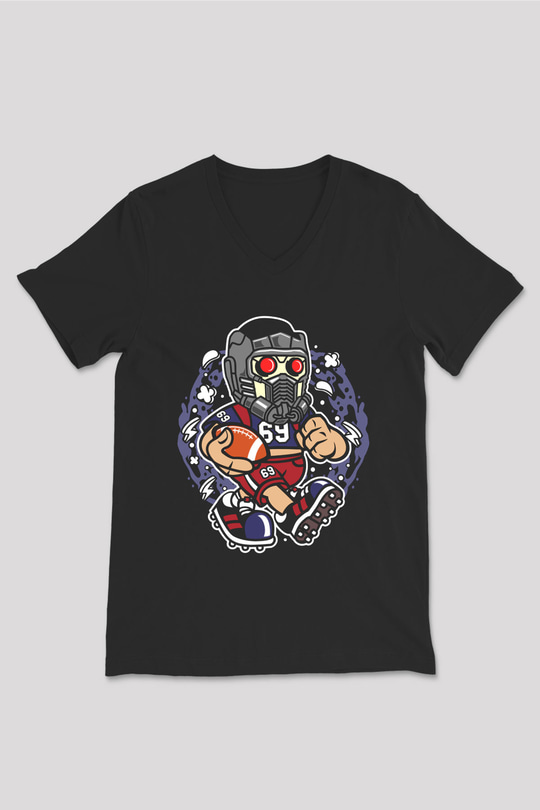 Star Lord Football Baskılı Siyah Unisex V Yaka Tişört