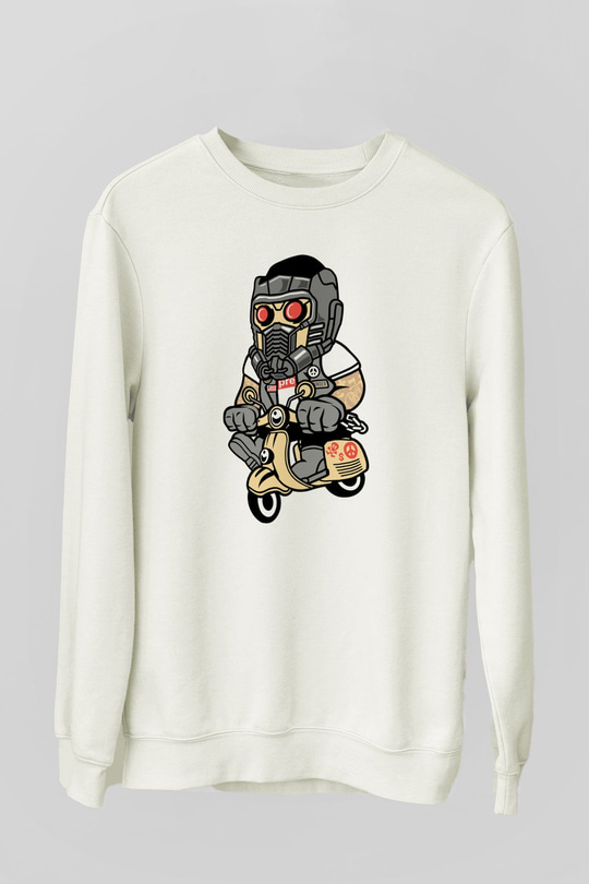 Star Lord Scooter Baskılı Beyaz Unisex Sweatshirt