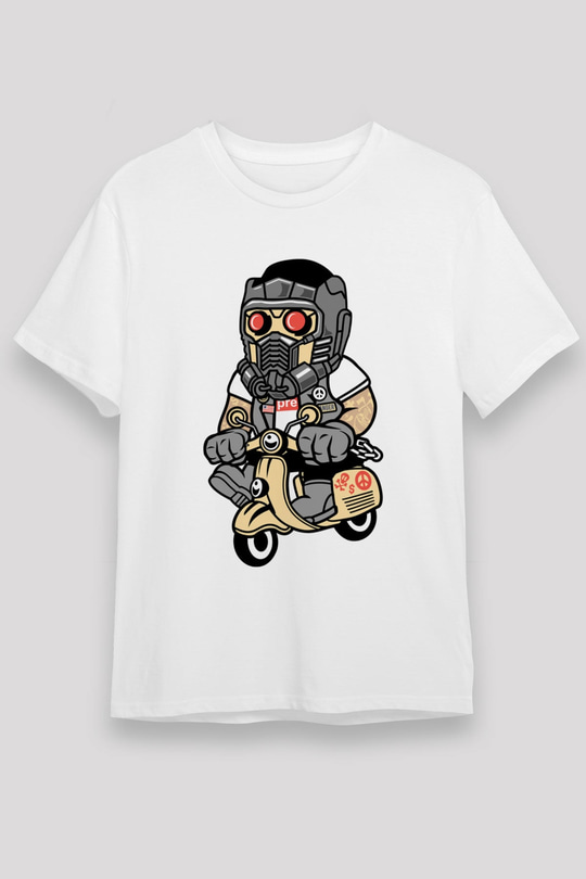 Star Lord Scooter Baskılı Beyaz Unisex Tişört