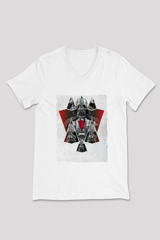 Star Wars (Dart Vader) Baskılı Beyaz Unisex V Yaka Tişört - Tshirt