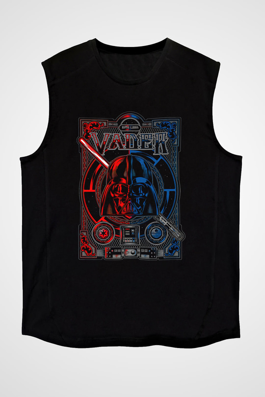 Star Wars (Dart Vader) Baskılı Unisex Siyah Kolsuz Tişört - Tshirt