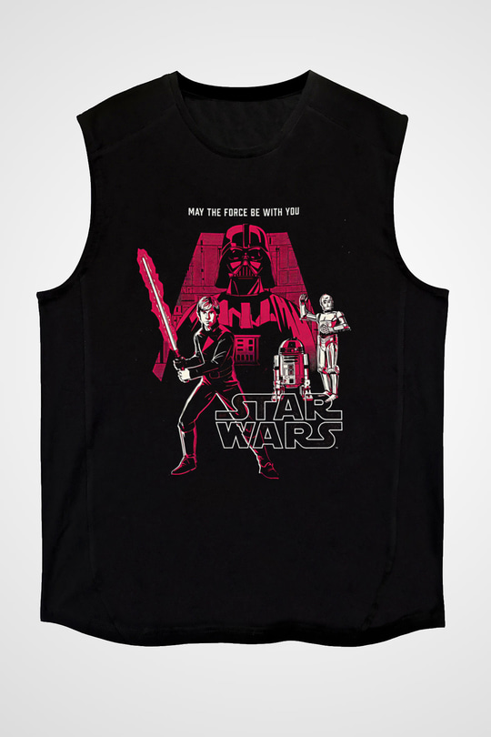 Star Wars (Dart Vader) Baskılı Unisex Siyah Kolsuz Tişört - Tshirt