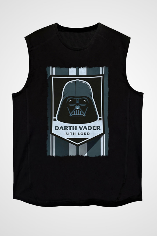 Star Wars (Dart Vader) Baskılı Unisex Siyah Kolsuz Tişört - Tshirt