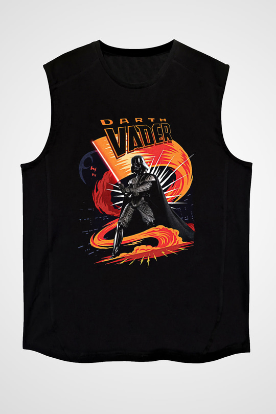 Star Wars (Dart Vader) Baskılı Unisex Siyah Kolsuz Tişört - Tshirt