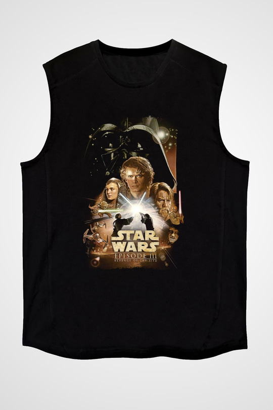 Star Wars (Dart Vader) Baskılı Unisex Siyah Kolsuz Tişört - Tshirt