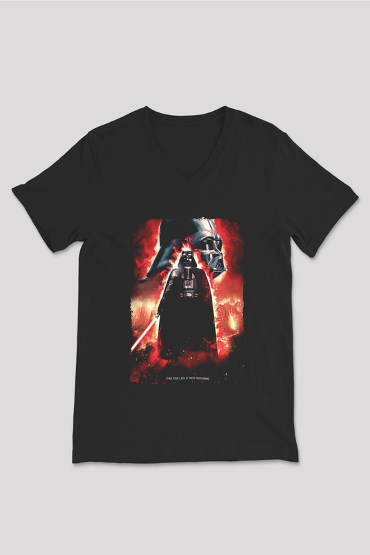Star Wars (Dart Vader) Baskılı Unisex Siyah V Yaka Tişört - Tshirt