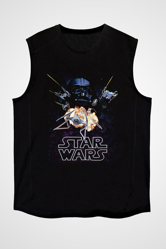 Star Wars (Dart Vader) Baskılı Unisex Siyah Kolsuz Tişört - Tshirt