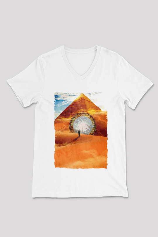 Stargate SG-1 Beyaz Unisex V Yaka Tişört