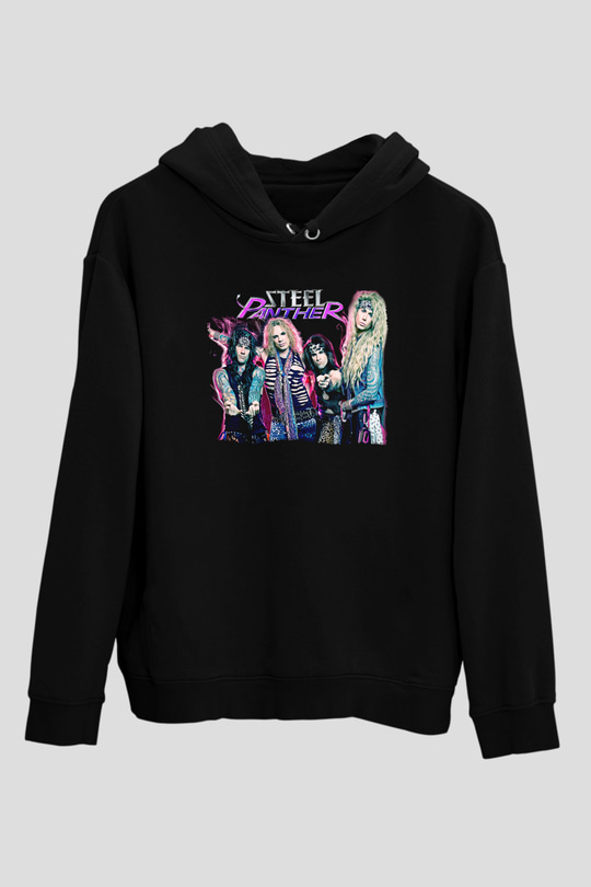 Steel Panther Baskılı Unisex Siyah Kapüşonlu Sweatshirt