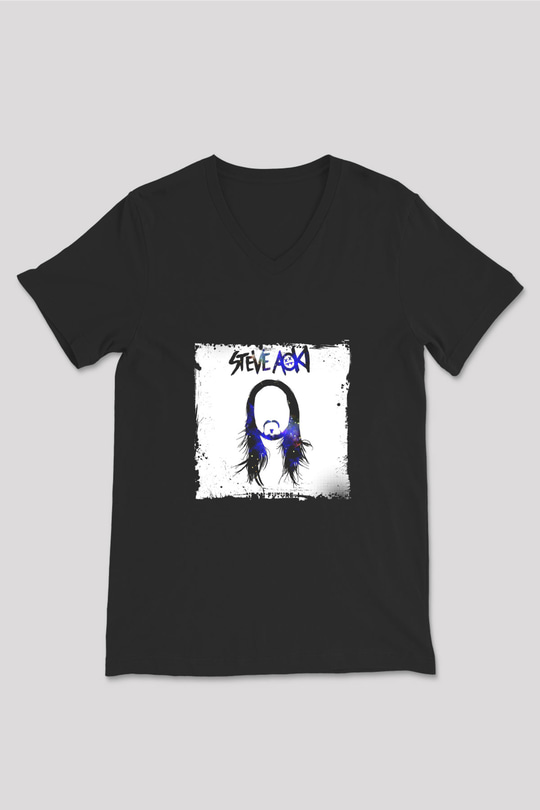 Steve Aoki Baskılı Unisex Siyah V Yaka Tişört