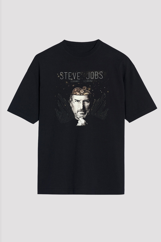 Steve Jobs Siyah Unisex Oversize Tişört T-Shirt