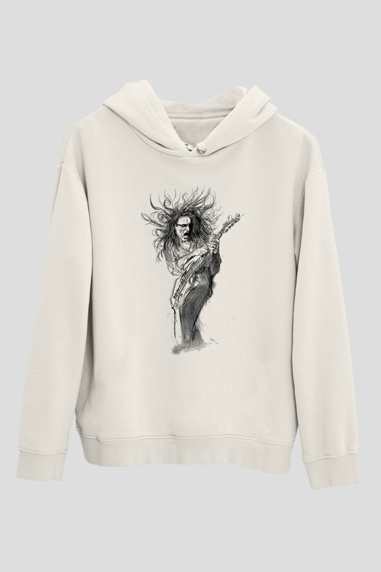 Steve Vai Baskılı Beyaz Unisex Kapüşonlu Sweatshirt