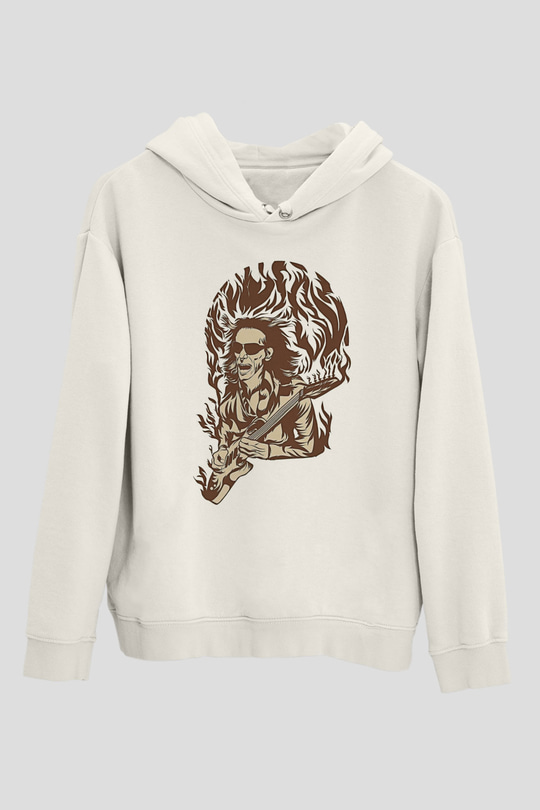 Steve Vai Baskılı Beyaz Unisex Kapüşonlu Sweatshirt