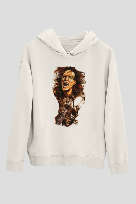 Steve Vai Baskılı Beyaz Unisex Kapüşonlu Sweatshirt