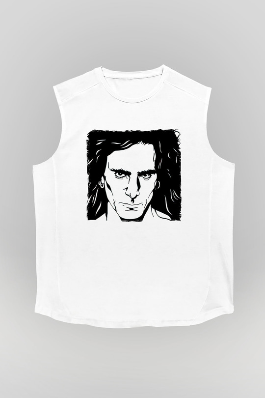 Steve Vai Baskılı Beyaz Unisex Kolsuz Tişört - Tshirt
