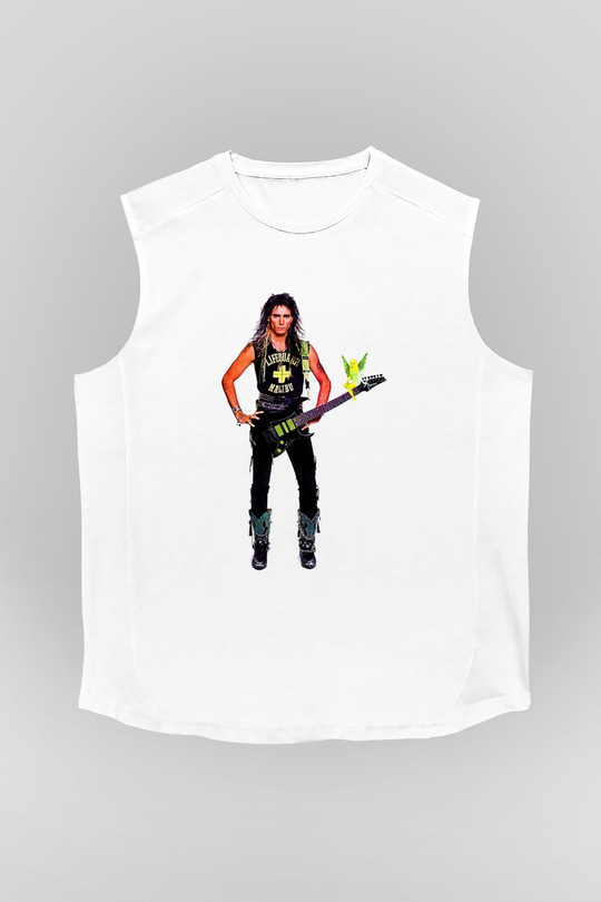 Steve Vai Baskılı Beyaz Unisex Kolsuz Tişört - Tshirt