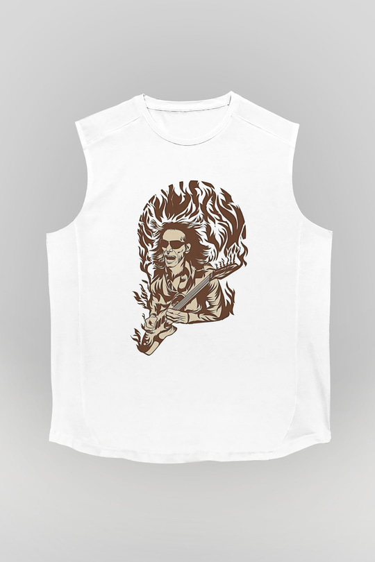 Steve Vai Baskılı Beyaz Unisex Kolsuz Tişört - Tshirt