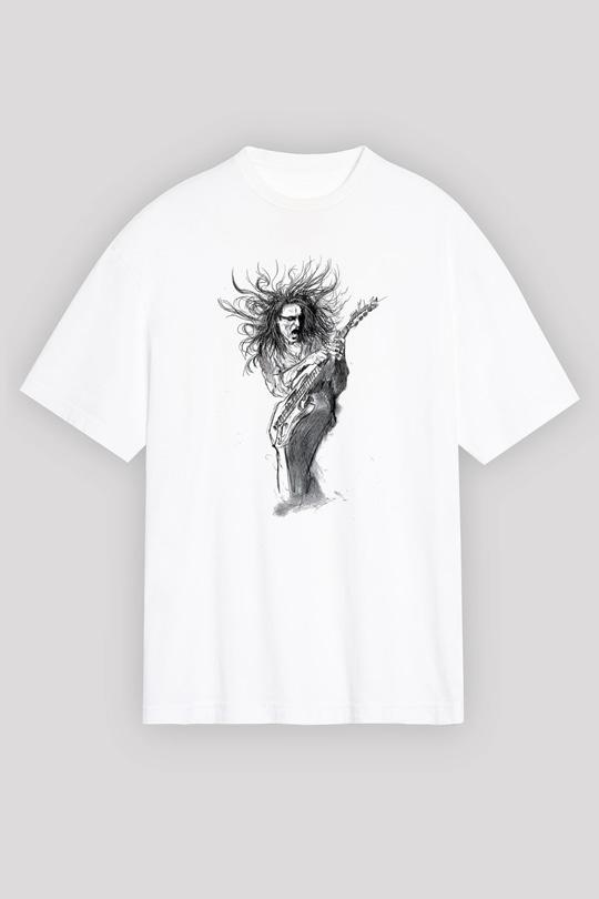 Steve Vai Baskılı Beyaz Unisex Oversize Tişört - Tshirt