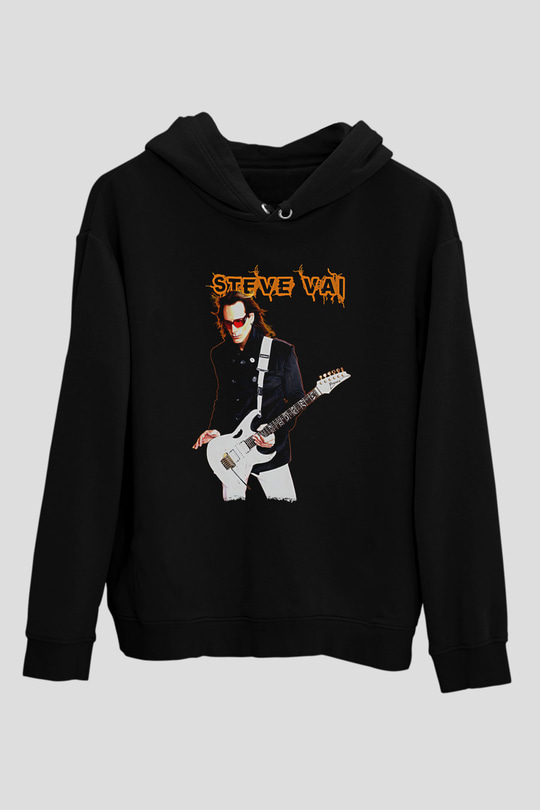 Steve Vai Baskılı Unisex Siyah Kapüşonlu Sweatshirt