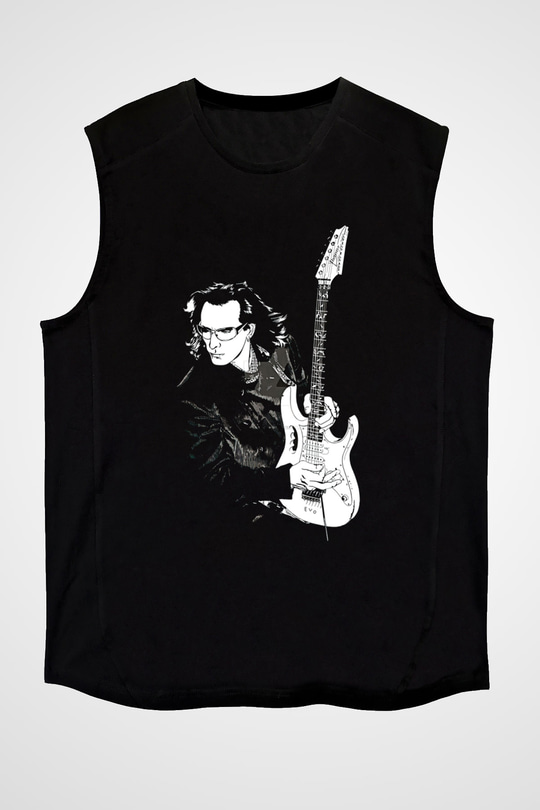 Steve Vai Baskılı Unisex Siyah Kolsuz Tişört - Tshirt