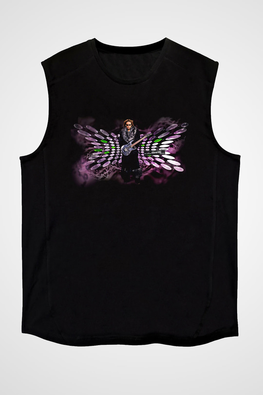 Steve Vai Baskılı Unisex Siyah Kolsuz Tişört - Tshirt
