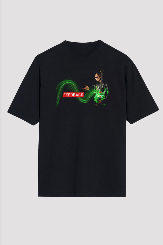 Steve Vai Baskılı Unisex Siyah Oversize Tişört - Tshirt