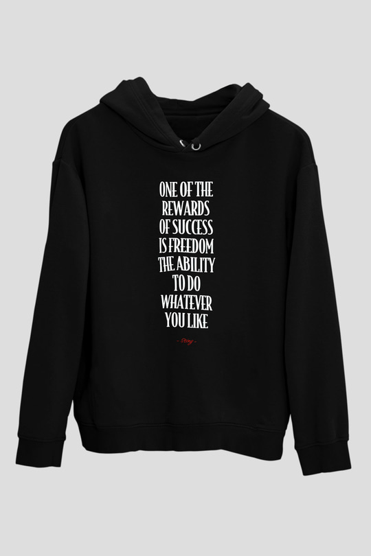 Sting Baskılı Unisex Siyah Kapüşonlu Sweatshirt
