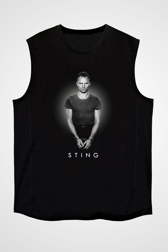 Sting Baskılı Unisex Siyah Kolsuz Tişört - Tshirt