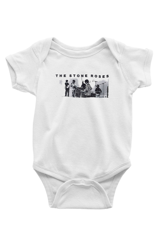 Stone Roses Baskılı Beyaz Unisex Bebek Body - Zıbın