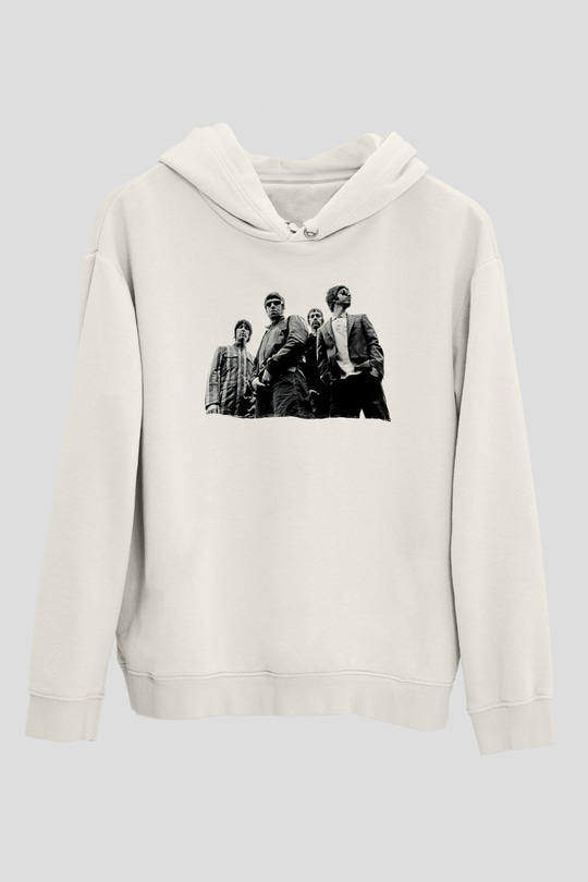 Stone Roses Baskılı Beyaz Unisex Kapüşonlu Sweatshirt