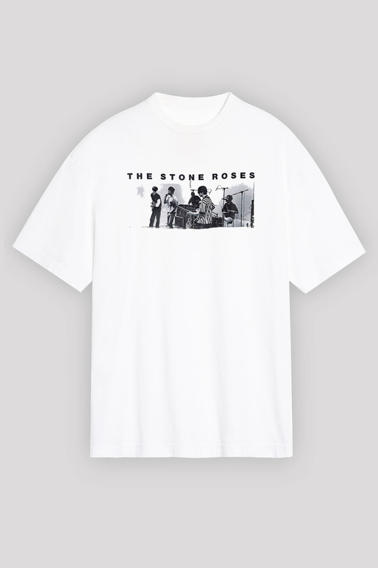 Stone Roses Baskılı Beyaz Unisex Oversize Tişört - Tshirt