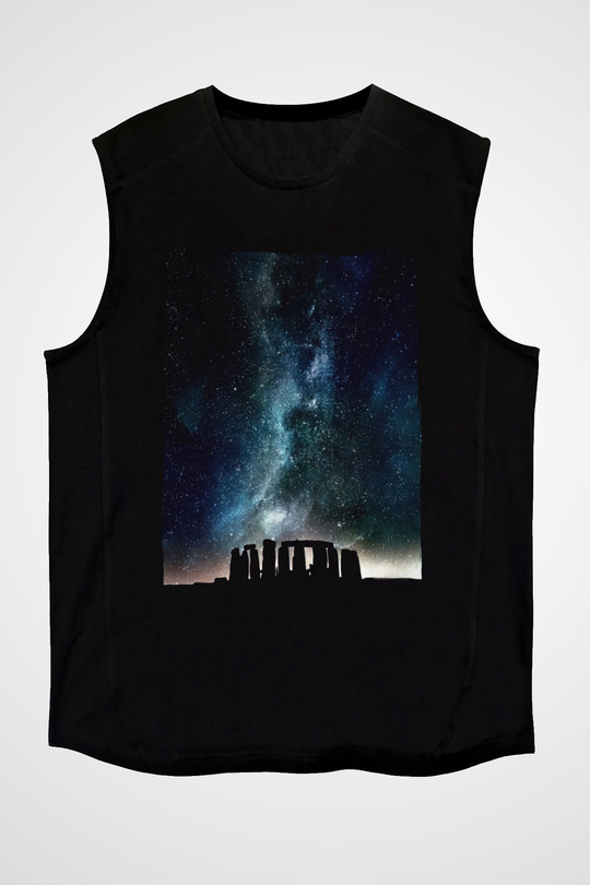 Stonehenge Siyah Unisex Kolsuz Tişört