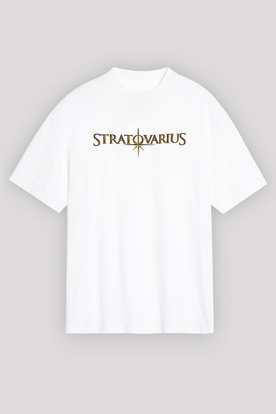 Stratovarius Baskılı Beyaz Unisex Oversize Tişört - Tshirt