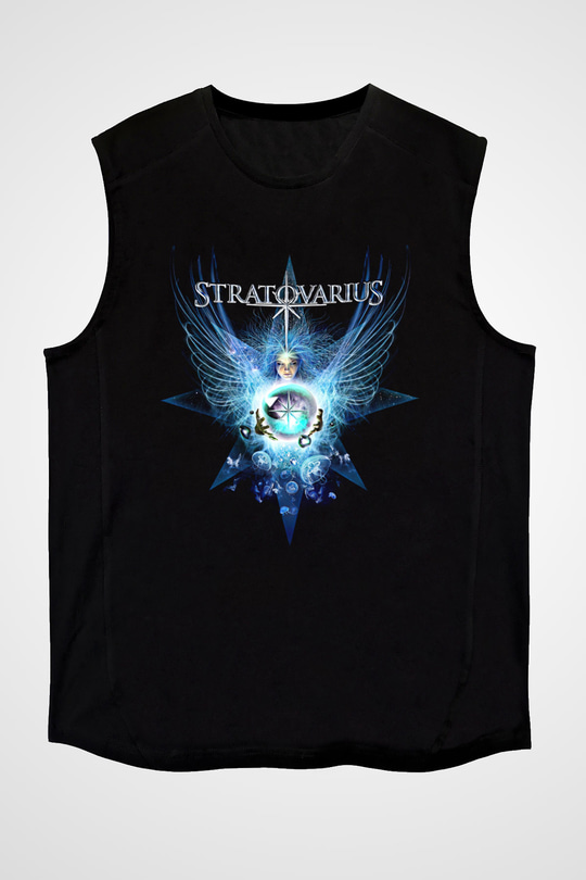Stratovarius Baskılı Unisex Siyah Kolsuz Tişört - Tshirt