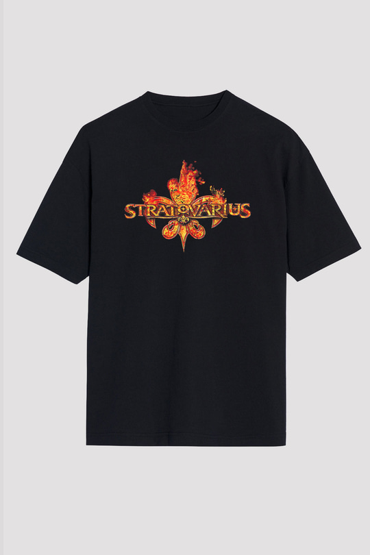 Stratovarius Baskılı Unisex Siyah Oversize Tişört - Tshirt
