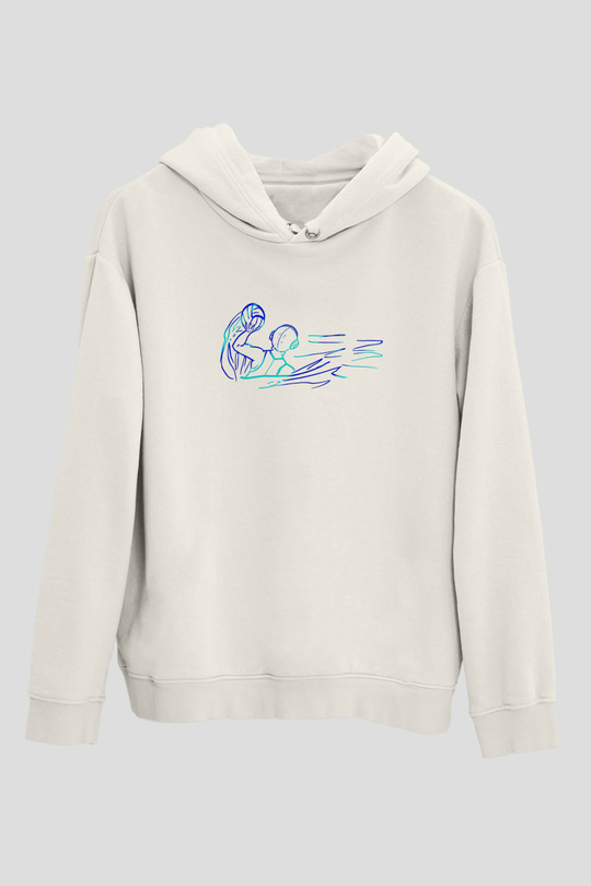 Su Topu Baskılı Unisex Ekru Hoodie