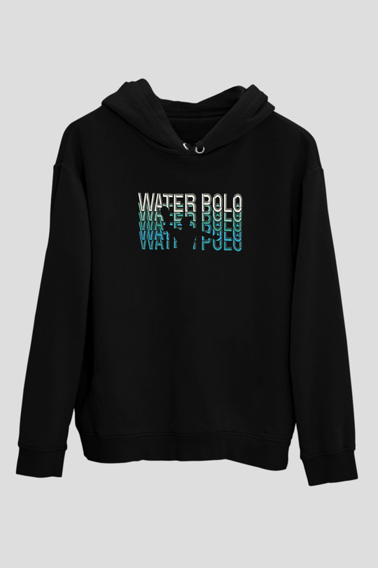 Su Topu - Water Polo Baskılı Unisex Siyah Kapüşonlu Sweatshirt