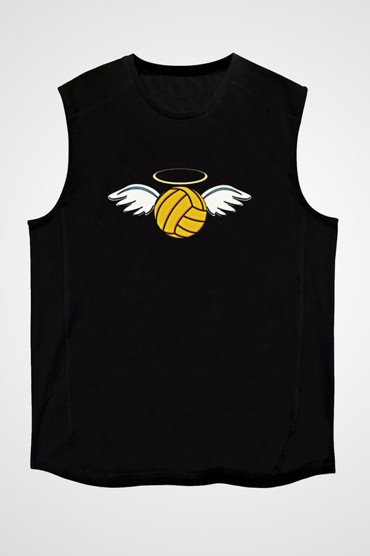 Su Topu - Water Polo Baskılı Unisex Siyah Kolsuz Tişört