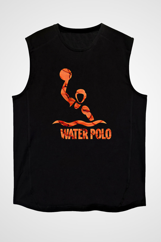 Su Topu - Water Polo Baskılı Unisex Siyah Kolsuz Tişört