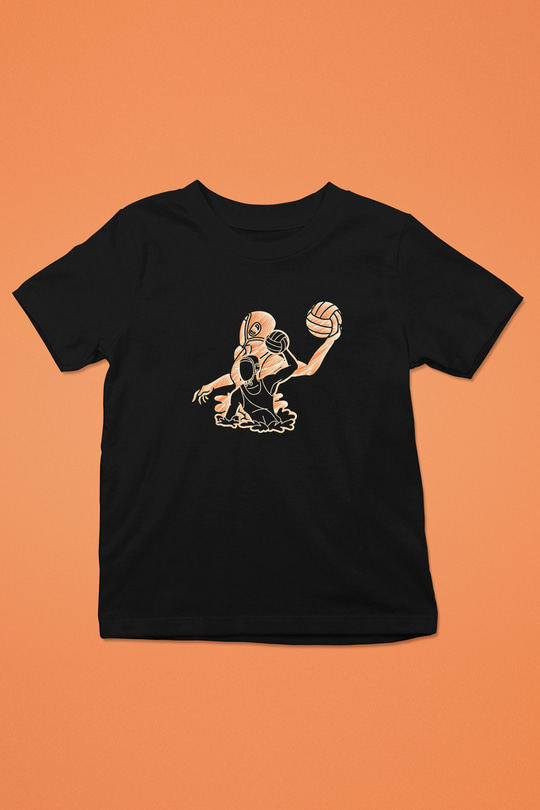 Su Topu - Water Polo Baskılı Unisex Siyah Çocuk Tİşörtü - Tshirt