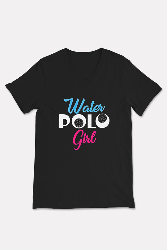 Su Topu - Water Polo Baskılı Unisex Siyah V Yaka Tişört
