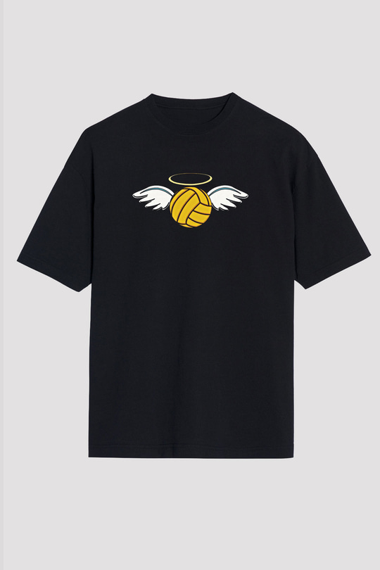 Su Topu - Water Polo Baskılı Unisex Siyah Oversize Tişört