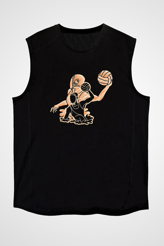 Su Topu - Water Polo Baskılı Unisex Siyah Kolsuz Tişört