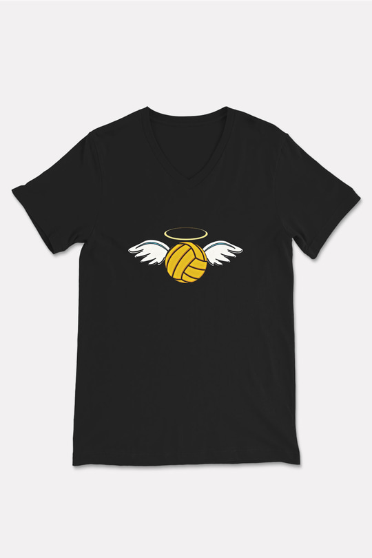 Su Topu - Water Polo Baskılı Unisex Siyah V Yaka Tişört