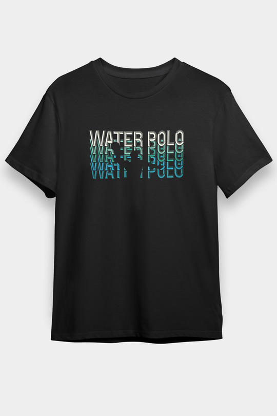 Su Topu - Water Polo Baskılı Unisex Siyah Tişört - Tshirt