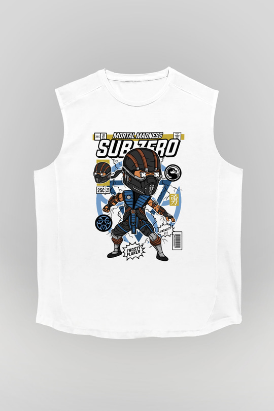 Sub Zero Baskılı Unisex Beyaz Kolsuz Tişört
