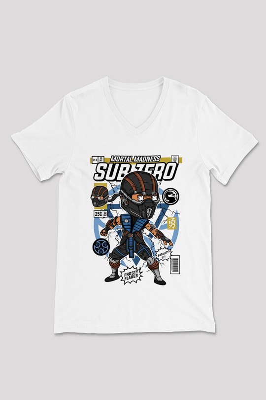 Sub Zero Baskılı Unisex Beyaz V Yaka Tişört