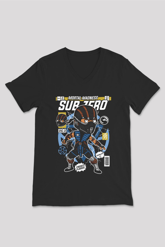 Subzero Baskılı Unisex Siyah V Yaka Tişört